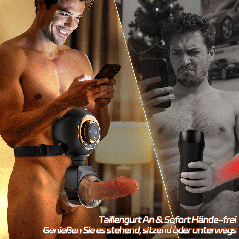 AssistPro 2.0 - 9 Vibrationen & Schwingen & Stoßen Hands-Free Hüftgurt-Strap-On Masturbator für Männ