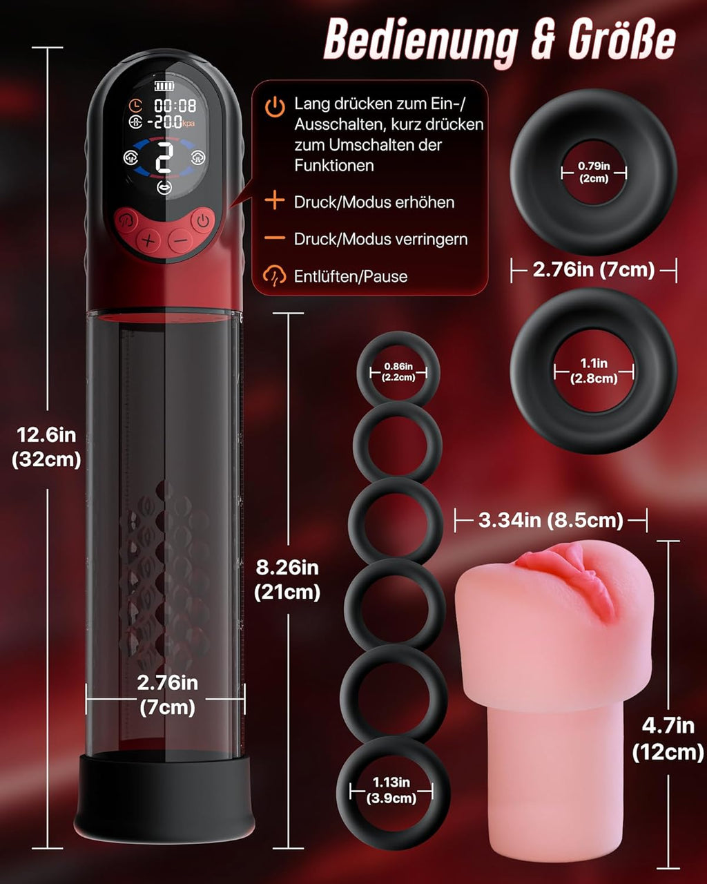 4-in-1 Penispumpe Sex Spielzeug für die Männer Masturbator, APP Manuell & Automatisch Elektrische Vakuumpumpe mit 4 Trainingsmodi & 8 Saugstufen Masturbieren für Männer, Penis Pumpe mit 6 Penisring